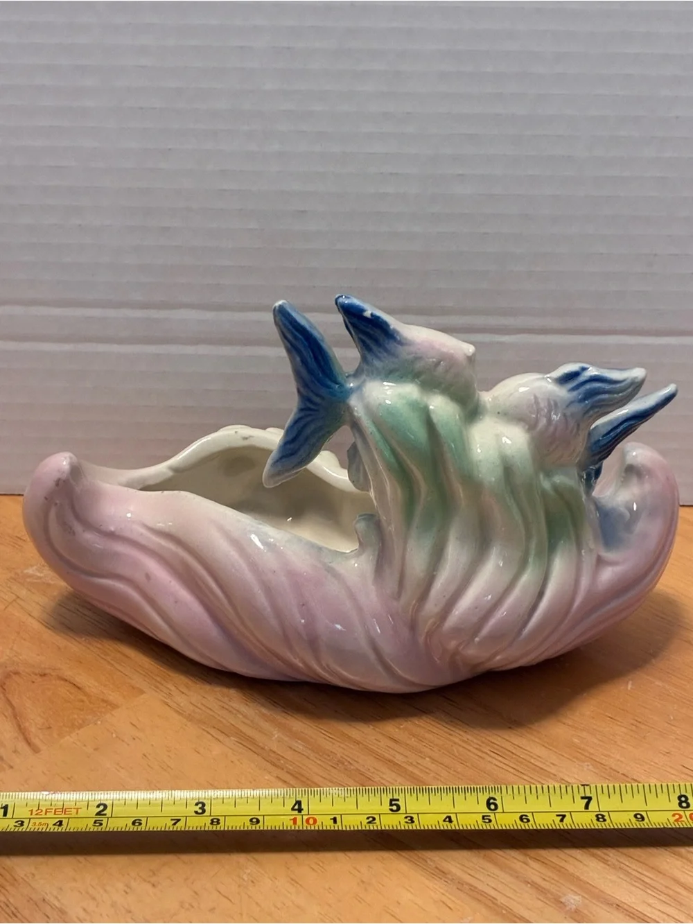 Vintage Pastel Ceramic Kissing Fish Decor - Blue & Pink